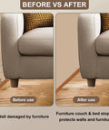 Before and after image showing wall protection using Legit Heavy Duty Clear Acrylic Couch Wall Spacers And Bed Stops.