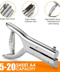 Heavy Duty Single Hole Punch With 2 Inch Reach And One Quarter Inch Hole, silver handheld puncher for crafts and paper materials