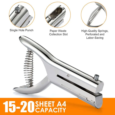 Heavy Duty Single Hole Punch With 2 Inch Reach And One Quarter Inch Hole, silver handheld puncher for crafts and paper materials