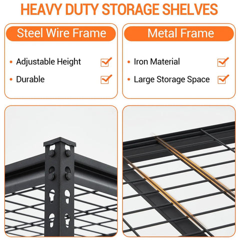 Heavy Duty 5 Tier Garage Shelving Unit With 2500 Lbs Capacity, 60 In L By 24 In D By 78 In H Metal Utility Storage Rack For Garage, Basement, And Workshop Organization, Built To Haul Tools, Bulk Supplies, And Seasonal Gear, black steel wire frame