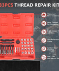 33 Piece Glow Plug Thread Repair Kit For Diesel Cylinder Heads With Tap Insert Driver and Guide Pins, organized in blow-molded case.