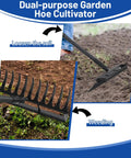 2-In-1 Garden Hoe With 12 Tines And 76.8 Inch Adjustable Handle in use for weeding and soil loosening in garden.