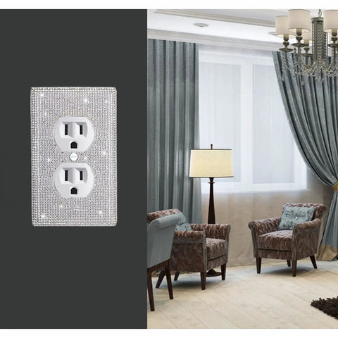Shiny Silver Rhinestones Wall Plate Cover for Light Switch and Outlet 1 Gang Toggle Decor Easy Install in elegant living room