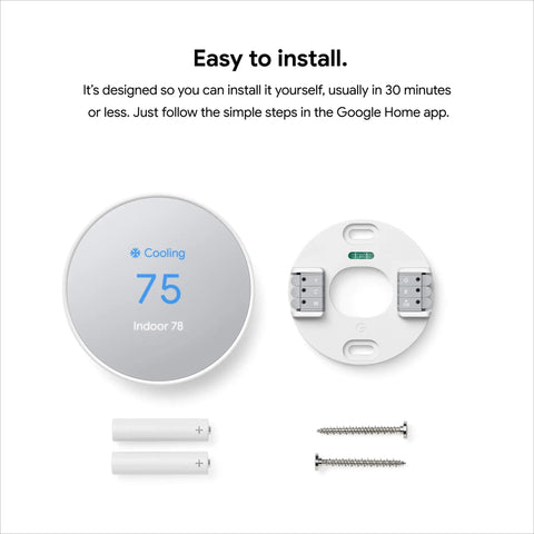 Nest Thermostat Smart Home Thermostat With WiFi Programmable Scheduling And Remote Control For Easy Home Comfort Energy Star Certified Snow Finish Renewed Condition Quick 30 Minute Install Works With Your Heating And Cooling System installation components