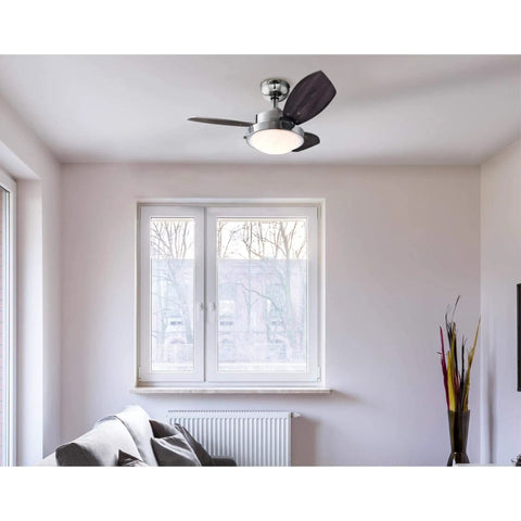 30-Inch Indoor Ceiling Fan With Light Chrome Finish Dope Reversible Wengue And Beech Blades 16-Watt Dimmable LED Light Kit