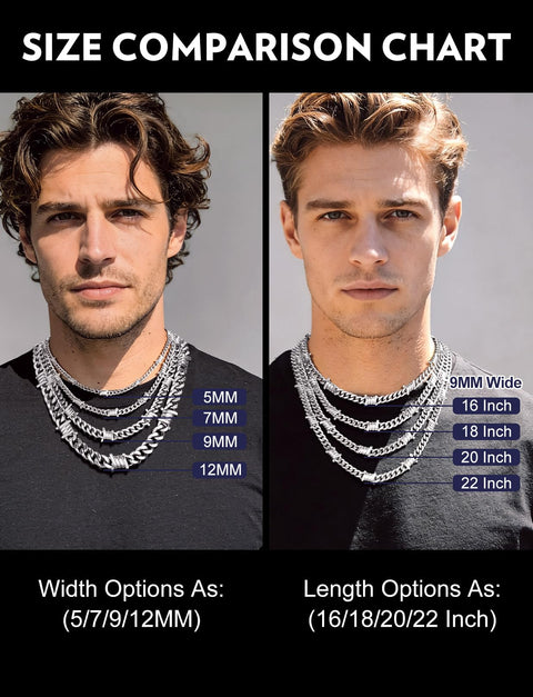 Size comparison chart for 9mm 16 inch Stainless Steel 316L Barbed Wire Choker Necklace For Women And Men Gothic Thorns