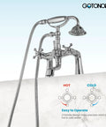 Clawfoot Bathtub Faucet With Handheld Shower Set Chrome Polished Finish, Victorian Telephone Sprayer, Double Cross Handles