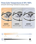 Sleek 20 Inch Low Profile Ceiling Fan With Dimmable Led Lights, Smart App And Remote, Adjustable Color Temp showing three color options