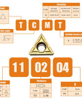 Diagram showing specifications for 20pcs Pro Grade Carbide Turning Inserts TCMT110204 TCMT21.51 with TISIN coating for CNC lathes.