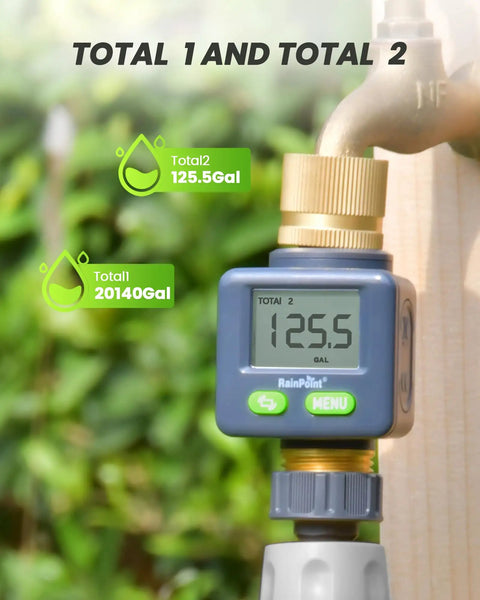 All Direction Water Flow Meter With Brass Inlet And Outlet 180 Degree Screen Flip for accurate readouts, connected to faucet