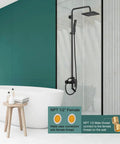 Matte Black Rain Shower System Set With Exposed Fixtures, Triple Function Shower Kit Featuring 8 Inch Rainfall Head in modern bathroom