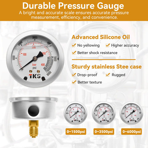 Hydraulic Nitrogen Accumulator Charging Kit Pro Grade With Nitrogen Fill And Pressure Test System Three Gauges 1500 PSI 4000 PSI 6000 PSI Seven Couplings And Gas Hose For Precise Nitrogen Pressure Testing