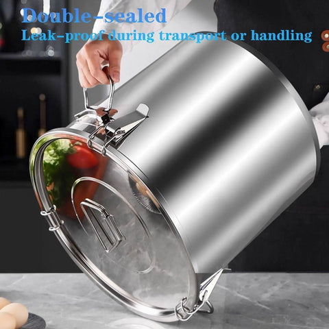 Massive Capacity 304 Stainless Steel Food Dispenser Airtight Kitchen Canister with double-sealed lid and handle.
