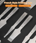 Leather Chisel And Pricking Iron Set Pro Grade Die Steel Puncher For French Style Stitching with varying prong spacing