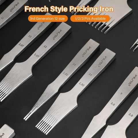 Leather Chisel And Pricking Iron Set Pro Grade Die Steel Puncher For French Style Stitching with varying prong spacing