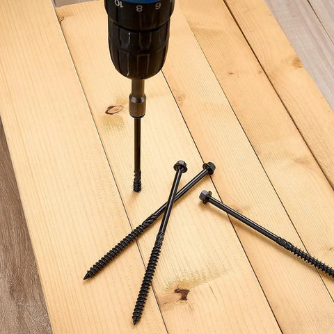 Tough As Nails Heavy Duty Structural Deck Screws Including Fifty Piece Set In Airtight Jar With Hex Bit Featuring Self Drilling Points And Serrated Threads For Quick Easy Buildouts, six inch deck screws with drill.