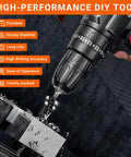 Five Piece HSS Spiral Step Drill Bit Set With Four Flutes And Nitride Coating in use on metal, shown with benefits listed.