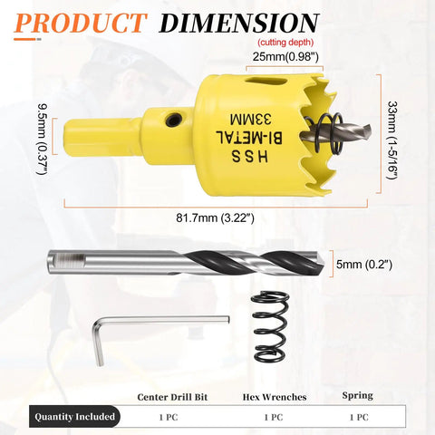 Beefy Bi Metal Hole Saw One And Five Sixteenths Inch M42 HSS Circular Head With Center Drill Bit dimensions illustration