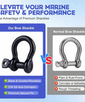 Premium 5/16 Inch Black 316 Stainless Steel Bow And Clevis Shackles D Ring Anchor Rigging Clasp For Sailboats comparison with normal shackles.