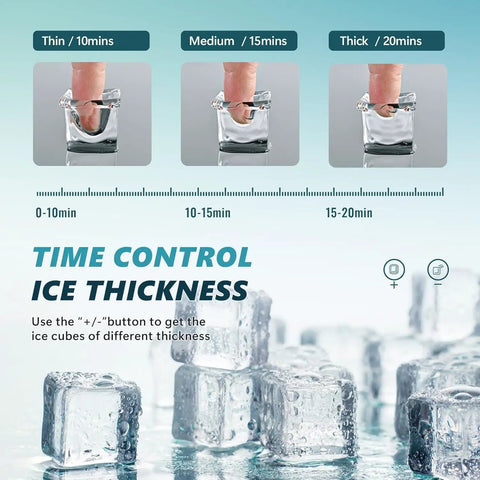 Countertop Ice Cube Maker Machine With 2 Ways To Add Water adjustable ice thickness settings and ice cubes display