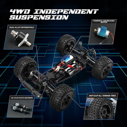 Beast 1:10 Scale High Speed RC Car With LED Shell Lights 4x4 Off Road Monster Truck for adults and kids, suspension and motor.