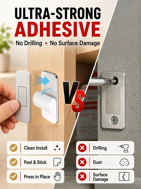 Comparison of 8 Pack Ultra Thin Magnetic Cabinet Door Catch with adhesive vs drilling for quiet close on cabinets, vanities.