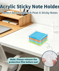 Two Pack Acrylic Sticky Note Holder Set with Scalloped and Straight Edge Design 3x3 Inch Clear Notepad Dispenser on desk.