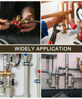 Brass pipe fittings collage with compression adapters and red-handled valve for 3/16 in. pipe; home plumbing