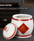 Gotta Love This Hella Spacious Ceramic Rice Crock Hits Different Chinese Style Porcelain Storage Jar Top Shelf Kitchen Bin For Bulk Grains Coffee Beans Snacks Tea Flour Silicone Seal 15kg with lid and sealing ring.