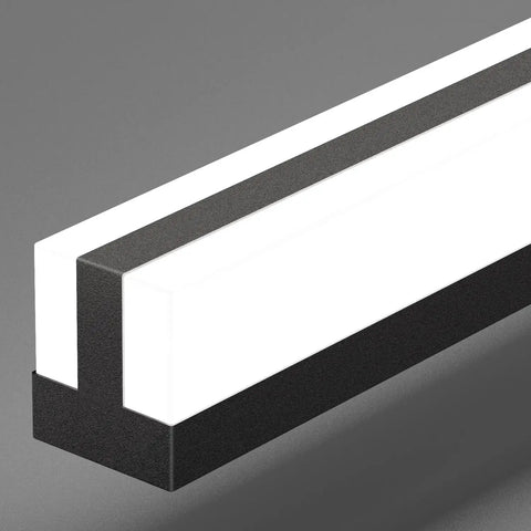 Close-up of 24 Inch Dimmable Black LED Vanity Light For Bathroom Over The Mirror with matte black finish and acrylic light bar detail.