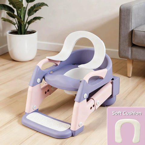 Game Changing 3-In-1 Toddler Potty Training Seat And Foldable Potty Chair With Step Stool, Adjustable Height For Little Champs, No Fuss Cleanup, Ultra Comfy Bathroom Helper Pink Purple