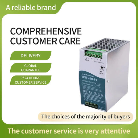 Heavy Duty Rock Solid 240 Watt 24 Volt 10 Amp Din Rail Industrial Power Supply For PLC Machinery with vented top.