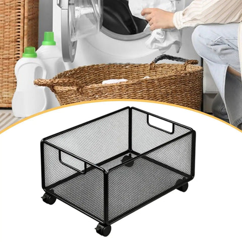 Smooth Rolling Storage Cart With Heavy Duty Iron Construction And Open Shelves for laundry organization on wheels.