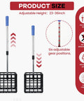 Large Capacity Golf Ball Retriever Telescopic Grabber With Cage Scoop Basket showing adjustable height from 23-36 inches.