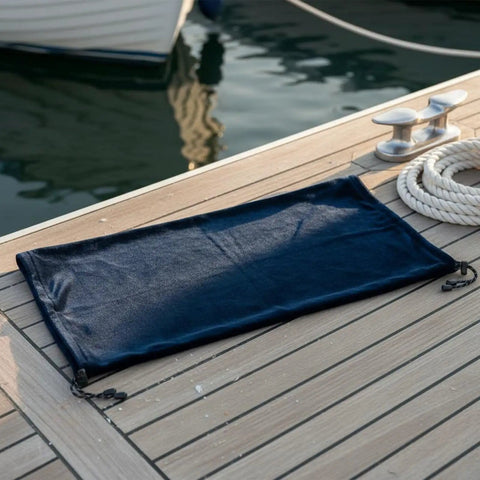 Hella Durable Inflatable Boat Fender Wrapped In Ultra Plush Velvet Keeps Dock Scratches At Bay Adjustable Closed End Marine Sock on dock.
