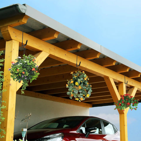 Heavy Duty Rafter Hanger Set for Garage and Workshop, Large S Hooks With Non Slip Coating under wooden carport