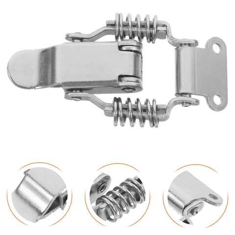 Solid 4pc Iron Spring Toggle Latch Clamps With Buckles For Toolboxes And Cabinets Super Durable Heavy Duty Holders close-up view of silver iron spring toggle latch mechanism