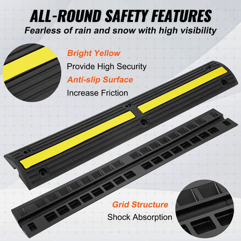 3.28 Foot Cable Protector Ramp 4 Pack One Channel Heavy Duty Rubber Wire Cover With 18000 Lbs Axle Capacity showing yellow anti-slip feature