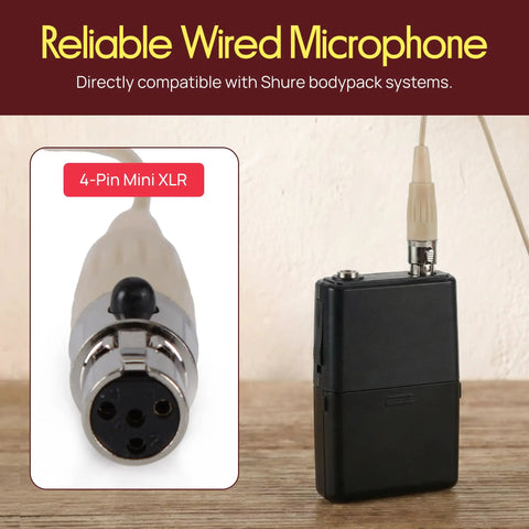 4-pin mini XLR cable with Shure compatible pack for Omnidirectional On Ear Condenser Microphone For Voiceover And Speech