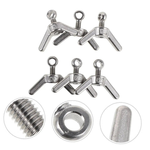 Six Piece M6 Stainless Steel Flange Butterfly Screws Kit With Holes For Locking And Fixing Electronics And Machinery Thumb Screws