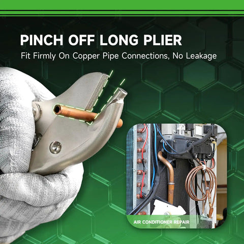 Badass Pinch Off Pliers For Quick Line Locking Tough As Nails Steel Tubing Crimper in use on copper pipe connection.