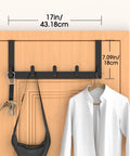 Over The Door Coat Rack And Hooks Heavy Duty Organizer For Winter Gear Fits Doors Up To One And Three Quarter Inches No Drill Easy Install Black L7U holding keys and white shirt