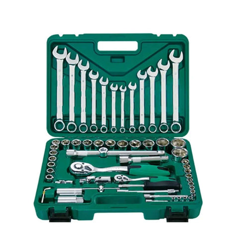 Shop Ready 150 Piece 1 4 Inch Socket Wrench Ratchet Set Built Like A Tank in a green storage case.