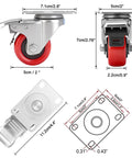 2 Inch Heavy Duty Swivel Caster Wheels Set Of 4 With 600 Lb Load Rating And Total Locking Brakes, detailed dimensions and design features.