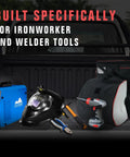 Rugged Detachable Welding Tools Backpack Large Capacity Waterproof Gear Bag For Welders With 11 Pockets Helmet Catch And 600D Construction