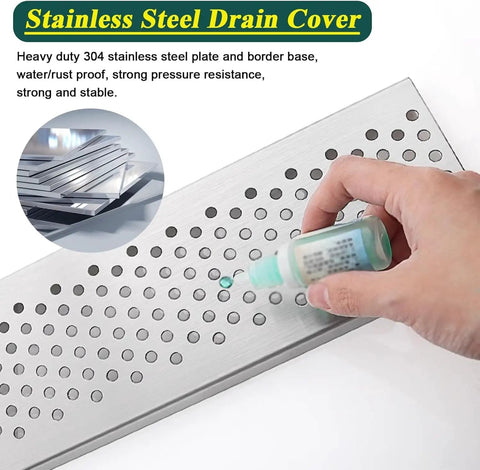 Zero Hassle Rock Solid Heavy Duty Stainless Steel Drain Covers For Shower Deck with round holes, strong and water resistant.