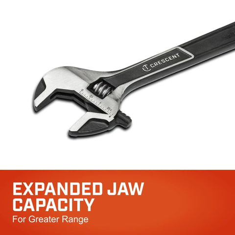 12 Inch Wide Jaw Adjustable Wrench With Micro Serrations For A Tighter Grip And 4x Torque, Meets ASME Performance, top view