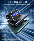 Game Changer Hella Fast Dual Port 30W Usb C Car Charger With Built In Led Voltage Meter And Real Time Battery Monitor, Pd And Qc 3.0 Adapter showing charging ports and smartphones.
