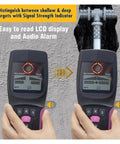 Wall Detector, Multifunctional Stud Finder Wall Scanner with LCD display and audio alarm showing signal strength indicator.