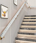 Slick Clear Acrylic Stair Handrail With Glossy Gold Brackets For Modern Homes And No Sweat Non Slip Grab Bar Kit Along Super Sturdy Wall Mounted Safety Rails For Tight Foyer Entries on stylish staircase.